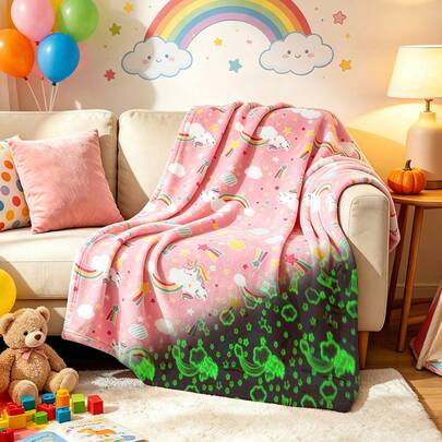 1pc This Is A Glowing Unicorn Blanket A Soft Flannel Fleece Throw Blanket With Rainbow Star And Cloud Prints A Comfortable Plush Blanket For Teens And Adults For Beds Sofas And Outdoors A Birthday And Christmas Gift