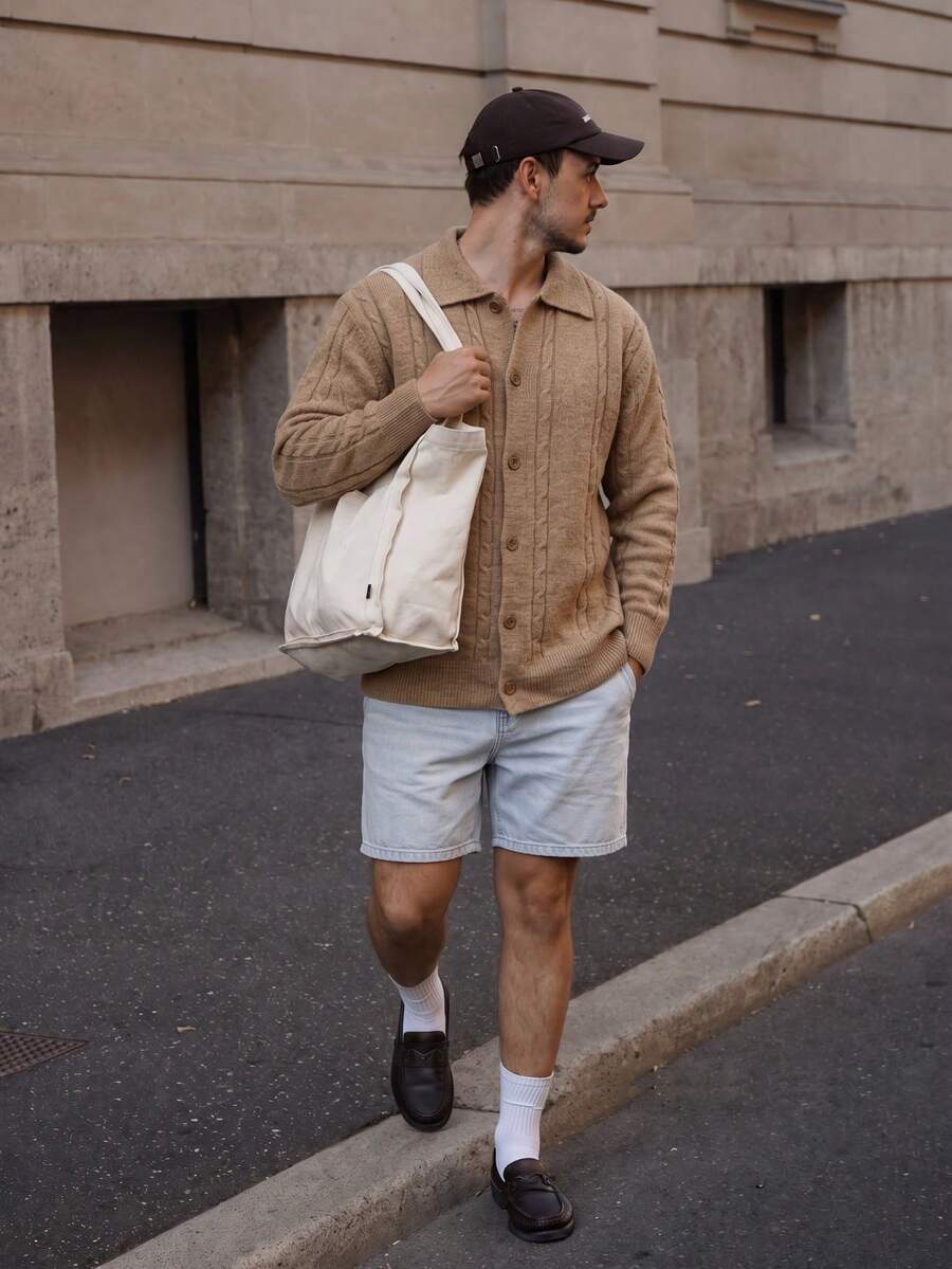 Lookun Men's Loose Fit Vintage Casual Cardigan Sweater With Turn-Down Collar, Autumn/Winter - Brown - View 1