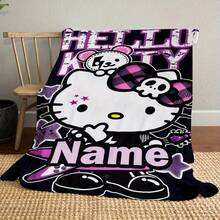 SANRIO 1件個性化法蘭絨毯,可愛卡通圖案,可客製化姓名文字,柔軟保暖,適合午睡、沙發、辦公室床鋪、露營旅行,多功能禮品蓋毯,四季皆宜 - 彩色 - 查看 3