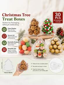 Bộ 30 hộp đựng tráng miệng hình cây thông Noel (15 hộp + 15 nắp), hộp nhựa trong đựng kẹo, bánh quy, cupcake có nắp cho tiệm bánh, quà tặng tiệc, quà Giáng sinh, trang trí bàn tiệc lễ hội và trang trí món tráng miệng - Trong sáng - Xem 5