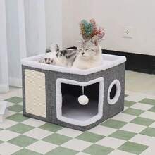Luxury Multi-Layer Cat House - 2-Tier Bed, Toy Tunnel, Foldable Sofa, Climbing Rope And Soft Cushion - Indoor/Outdoor Cat Play Cube, Velvet Hanging Ball, Durable Nylon Frame And Canvas Material - Perfect Comfortable Home All Year Round - one-size - View 8