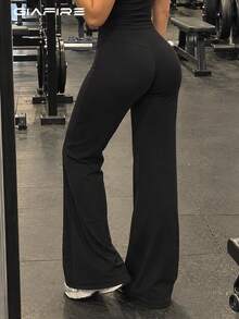 Quần ống đứng len dệt màu đen thời trang, co giãn vừa, thoải mái, phù hợp tập gym hoặc mặc hàng ngày - màu đen - Xem 2