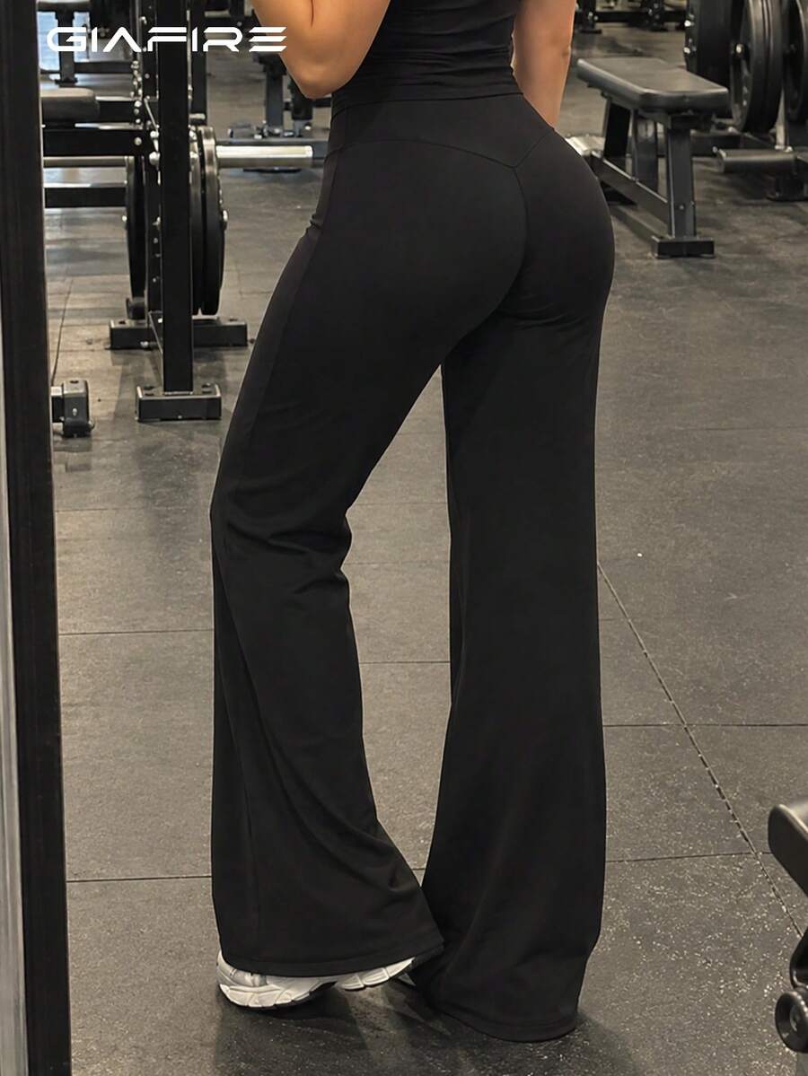 Quần ống đứng len dệt màu đen thời trang, co giãn vừa, thoải mái, phù hợp tập gym hoặc mặc hàng ngày