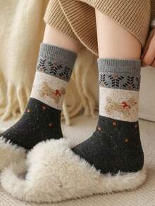 1/5/10 Pairs Vintage Fair Isle Puppy Comfortable Soft Warm Mid-Calf Socks, Long Socks, Cute Socks For Autumn And Winter - Multicolor - View 8
