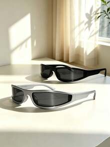 1 Pair Unisex Fashion Glasses, Black & Silver Frame, Suitable For Halloween, Gaming, Office, Study, Screen Time And Daily Wear - Black Frame Grey Lens + Silver Frame Grey Lens - View 3
