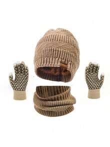 3PCS Autumn/Winter Knitted Hat, Scarf And Touchscreen Gloves Set, Unisex, Cold-Proof Ear-Covering Woolen Hat Set, Suitable For Daily Wear - Multicolor - View 12