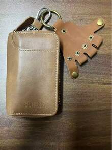 Tempat Kunci Kulit Asli Vintage untuk Pria, Dompet Kunci Kapasitas Besar untuk Kunci Mobil & Kartu, Kantong Kunci Portabel Anti-Hilang untuk Perjalanan Sehari-hari - Coklat - View 12