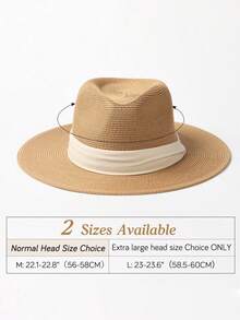 1pc Women's Colorblock Fashionable Summer Sun-Shielding Versatile Woven Jazz Hat, Straw Hat - Khaki - View 7