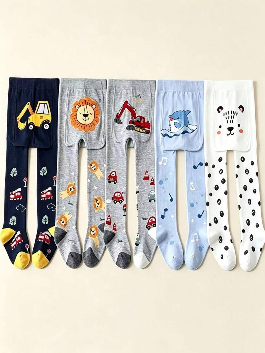 5 Pairs Baby & Toddler Tights, Cute Cartoon Pattern Tights, Suitable For All-Season Daily Wear - Multicolor - View 1