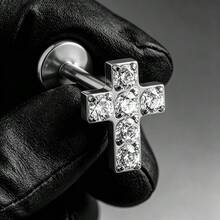 1件 G23鈦合金十字鋯石穿刺耳釘/唇環 16G 內螺紋閉環軟骨耳穿飾品 萬聖節感恩節聖誕節節日派對配件 女孩禮物 - 多色2 - 查看 7
