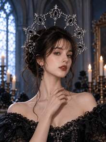 KOVLYNE 1pc Gothic Style Gold Crown Headband, Rhinestone Embellished, Vintage Baroque Royal Headpiece, Suitable For Halloween, Costume Party, Cosplay And Dress-Up Events - Multicolor - View 5