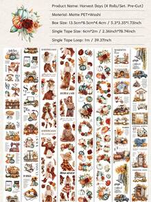 4 Rolls/Box Pre-Cut Fall Themed Washi Tape Set, PET Sticker Rolls, Masking Decorative Tape, Used To Make Scrapbook DIY Handbook Junk Journaling Supplies Material - Scrapbook Supplies - View 10