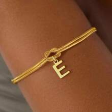 1pc Minimalist Niche Gold Knotted Double Layer A-Z Letter Pendant Bracelet For Women, Suitable For Delicate Daily Wear And Gift Giving - Multicolor - View 27
