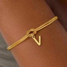 1pc Minimalist Niche Gold Knotted Double Layer A-Z Letter Pendant Bracelet For Women, Suitable For Delicate Daily Wear And Gift Giving - Multicolor - View 25