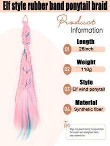 26inch Pink Braided Ponytail Extensions,Reusable Elastic Rubber Band Hair Accessory For Cosplay,Festival, Party And Daily Wear - Multicolor - View 3