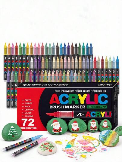 12/24/36/48/60/72/100/120/168.12~168 Mixed Color Acrylic Paint Marker Set - Paint Pens - For Rocks, Glass, Ceramics, Easter Eggs, Metal, Wood, Etc. DIY Acrylic Markers - Ceramics, Glass, Stone, Metal, Fabric, Water-Based Acrylic Paint Pens, Soft Brush Tips, Multi-Purpose Markers, Halloween, Christmas, New Year Gifts, Random Colors, Random Packaging