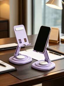 360° Rotatable Desktop Phone Stand, Multi-Color Macaron Series Universal Phone & Tablet Holder, Foldable Height Adjustable, Stable Heavy-Duty Base, Anti-Slip & Anti-Tip Design, Compatible With Smartphone & Tablet, Hands-Free For Streaming, Online Classes & Office Work, Lightweight & Portable Space-Saving Desk Accessory For Home, Dorm & Office - Multicolor - View 1