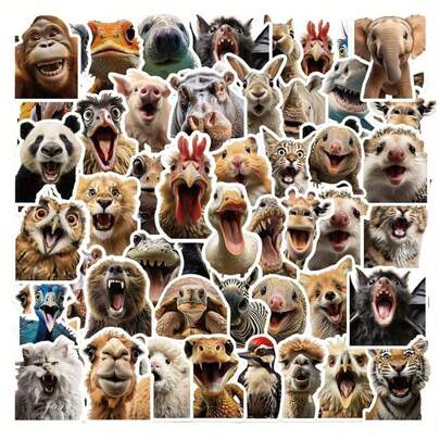50pcs Funny Cat Food Expression Aesthetic Label Doodle Stickers, Cute Cartoon Aesthetic Label Sticker Pack, Suitable For Scrapbooking, Holiday Gifts, Party Rewards Encouragement Stickers
