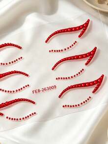 1pc Red Rhinestone Eyeliner Sticker, Self-Adhesive Crystal Eye Tail Decoration Sticker, Upper Eye Tail Rhinestone Strip + Lower Eyelid Fine Rhinestone Combination Eye Makeup Sticker, Waterproof Shiny Eye Rhinestone Decor, Suitable For EDM Party, Halloween Cosplay - Red - View 7