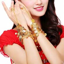 1pc Gold Alloy Coin Tassel Finger-Connected Hand Jewelry, Belly Dance Figure Coin Pendant Wrist Bracelet Ring Integrated Bracelet For Stage Performance, Vacation, Party - Multicolor - View 2