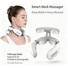 AXH 1pc Portable Electric Neck Massager, Smart Cervical Massage Device, Rechargeable Lithium Battery, Unscented, Ideal Gift For Family, Men And Women - Relieve Neck And Shoulder Pain - White - View 2