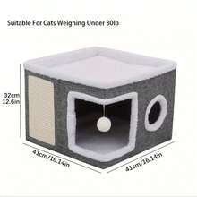 Luxury Multi-Layer Cat House - 2-Tier Bed, Toy Tunnel, Foldable Sofa, Climbing Rope And Soft Cushion - Indoor/Outdoor Cat Play Cube, Velvet Hanging Ball, Durable Nylon Frame And Canvas Material - Perfect Comfortable Home All Year Round - one-size - View 5