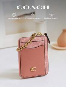 Coach Dompet Rantai Pergelangan Tangan, Tas Penyimpanan Kartu dengan Resleting, Dompet Koin Fashion, Gaya Wanita, Dengan Jendela ID Transparan dan Slot Kartu Kredit - Watermelon Pink - View 2