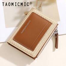 Women's Bi-Fold PU Woven Clutch Wallet, Multiple Card Slots, ID Window, Zipper Coin Pocket, Portable Small Wallet - Multicolor - View 3