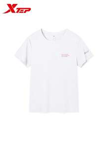 XTEP 2000km FUN Women's New Short Sleeve Quick-Dry Running T-Shirt Sports Top, Pearl White - Pearl White - View 2