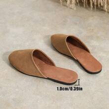 Women's Minimalist Backless Slouchy Design Square Toe Flat Mule Slippers, Suede Material, Camel Color, Casual Commute Style, Suitable For Daily Wear, Outings And Home - Camel - View 7