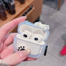 1pc Apple Bluetooth Earphone Case Protective Cover 5 Protective Shell Cute Cat Paw Bow Design Pro Earphone Case Boyfriend Girlfriend Gift - White Polka Dot Bow - View 3