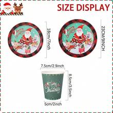 10/30/50pcs Christmas Disposable Paper Tableware Set (Includes 7-Inch And 9-Inch Plates, Paper Cups, Featuring Santa Claus, Reindeer, Sleigh, Gift And Mint Green Buffalo Plaid Design, Suitable For Christmas Party, Holiday Dinner, Winter Celebration And Holiday Table Setting) - Multicolor - View 2
