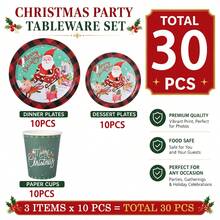 10/30/50pcs Christmas Disposable Paper Tableware Set (Includes 7-Inch And 9-Inch Plates, Paper Cups, Featuring Santa Claus, Reindeer, Sleigh, Gift And Mint Green Buffalo Plaid Design, Suitable For Christmas Party, Holiday Dinner, Winter Celebration And Holiday Table Setting) - Multicolor - View 6