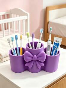 1pc Cute 3D Bow Desktop Storage Organizer, 3-Compartment Storage Rack, Baby Room Desktop Storage Bucket, Suitable For Baby Hair Clips And Small Items, Room Decoration - Multicolor - View 3