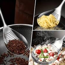 2pcs Stainless Steel Slotted Spoon Set, Large & Small Long Handle Skimmer Spoons With Hanging Holes, Kitchen Strainers For Noodles, Dumplings & Frying - Multicolor - View 10