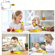Toddler Construction Theme Tableware - Toddler Fork & Spoon - Children's Spoon & Fork Set - Suitable For Children - Baby Tableware, Portable Tableware Set, Suitable For 1-5 Years Old Toddlers - Yellow - View 5
