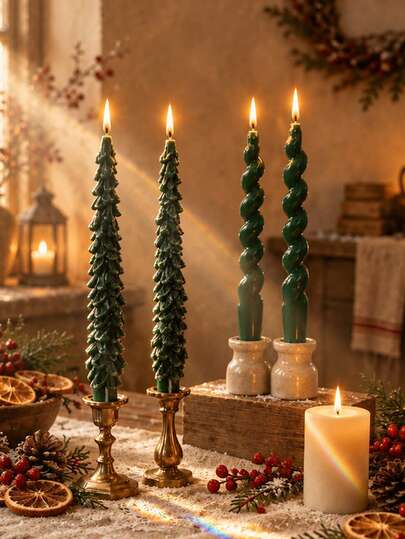 6/3/2 stuks kerstboomkaarsen met lange steel, cadeauset kerstboomdecoratie, sfeervolle decoratieve kaarsen, geschikt voor kerstdecoratie, kaarsen, kerstfeest, diner, Halloween en vakantiecadeaus (gepersonaliseerd)