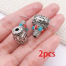 2pcs Three Hole Guru Beads Alloy Inlaid Turquoise Red Stone Buddha Head Charms For DIY Bracelet Handmade Mala Jewelry Making - Multicolor - View 9