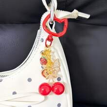Light Luxury Red Cherry Series Keychain, Small Strawberry, Gold Butterfly Bag Charm, Car Decoration, Gift Inspiration For Teachers, Friends, Sisters - Red - View 4