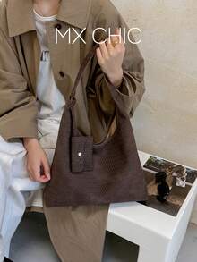 1件時尚休閒彩色條紋草編女士單肩包，適合辦公、通勤、購物、度假 - 咖啡 - 查看 1