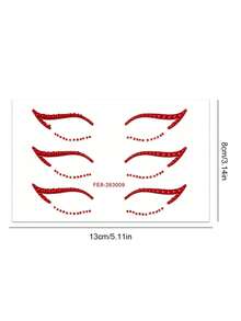 1pc Red Rhinestone Eyeliner Sticker, Self-Adhesive Crystal Eye Tail Decoration Sticker, Upper Eye Tail Rhinestone Strip + Lower Eyelid Fine Rhinestone Combination Eye Makeup Sticker, Waterproof Shiny Eye Rhinestone Decor, Suitable For EDM Party, Halloween Cosplay - Red - View 10