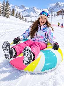 1pc 82cm Colorful Striped Inflatable Snow Tube, Dual Handle Round Snow Sled, Bright Candy Swirl Pattern Inflatable Sled, Portable Winter Outdoor, Suitable For Ski Resort, Snow Entertainment, Family Winter Activities, Christmas Gift, Holiday Essential, Fitness Equipment, Snow Sled, Outdoor - Striped Snow Tube - View 7