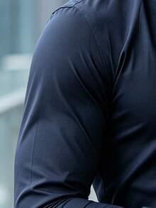 Men's Casual Business Long Sleeve Plain Black Dress Shirt, Versatile, For Fall - Navy Blue - View 3
