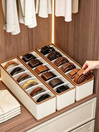 Oxford Cloth 6-Slot Belt Organizer Box, Large Capacity With Dividers, Suitable For Ties, Bow Ties And Scarves, High Capacity Multi-Functional Belt Storage Box