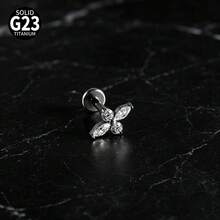 1 Buah Anting-anting CZ Berkilau Bentuk Salib Marquise Bunga Jahat ASTM Titanium Padat Ulir Internal Bertatahkan Gugus Zirkonia Datar untuk Bibir Hidung Tragus Tulang Rawan - 1 tindik bibir titanium - View 21