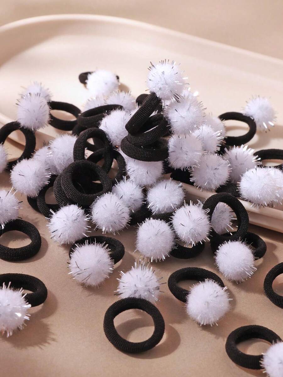 10/30/50/100pcs White Shiny Small Snowball Fur Hair Ties, Cute Sweet ...