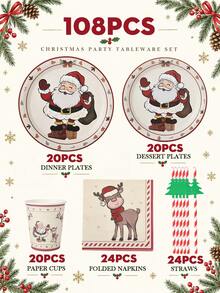 10/20pcs Christmas Disposable Paper Tableware Set (Includes 7" And 9" Plates, Cups, Napkins, Straws), Featuring Vintage Santa Claus, Reindeer, Gingerbread Man, Holly And Candy Cane Holiday Gift Patterns, Suitable For Christmas Parties, Holiday Dinners, Winter Celebrations And Festive Table Decor - Multicolor 4 - View 17