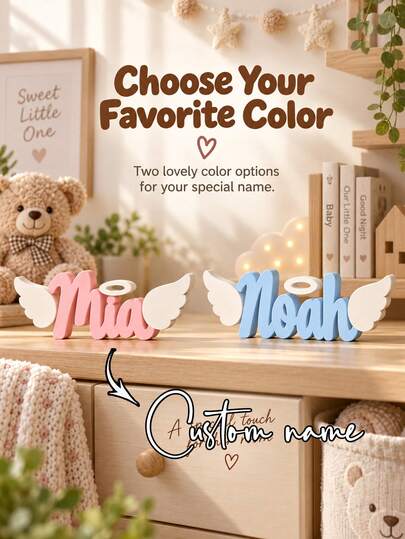 Placa de Nome com Asas de Anjo Impressa em 3D Personalizada, Sinal de Secretária Personalizado Autoportante com Asas e Auréola, Decoração de Secretária com Design de Anjo Doce, Ornamento de Exibição para Prateleira, Lembrança Personalizada Elegante, Presente Requintado para Decoração de Espaço, Adicionando uma Atmosfera Suave e Aconchegante às Áreas de Secretária e Prateleira
