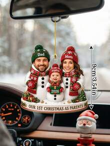 1pc Custom Personalized Snowman Family Photo Ornament, First Christmas As Parents, Custom Photo Faces,Holiday Keepsake,Christmas Tree Decoration,Family Snowman Hanging Decor,Christmas Gift,New Parents Winter Gift - Multicolor - View 3