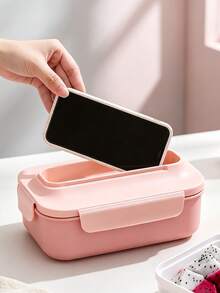 1pc Lunch Box - With Cutlery, Bento Box With Spoon And Fork, Microwave Lunch Box, Insulated Bento Lunch Bag - Multicolor - View 3